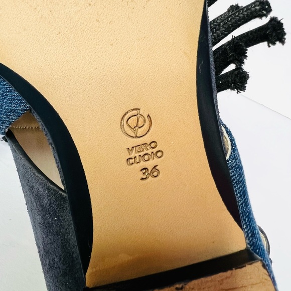 3.1 Phillip Lim Martini Fringe Denim Suede Blue Black Slingback Sandals - 36 / 6 - Picture 5 of 8